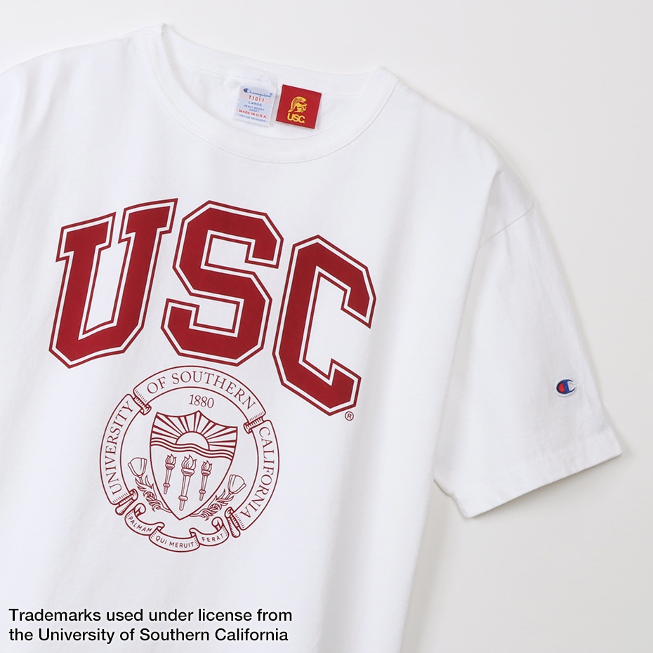 チャンピオン Tシャツ T1011 USA製 カレッジプリント USC 赤 M