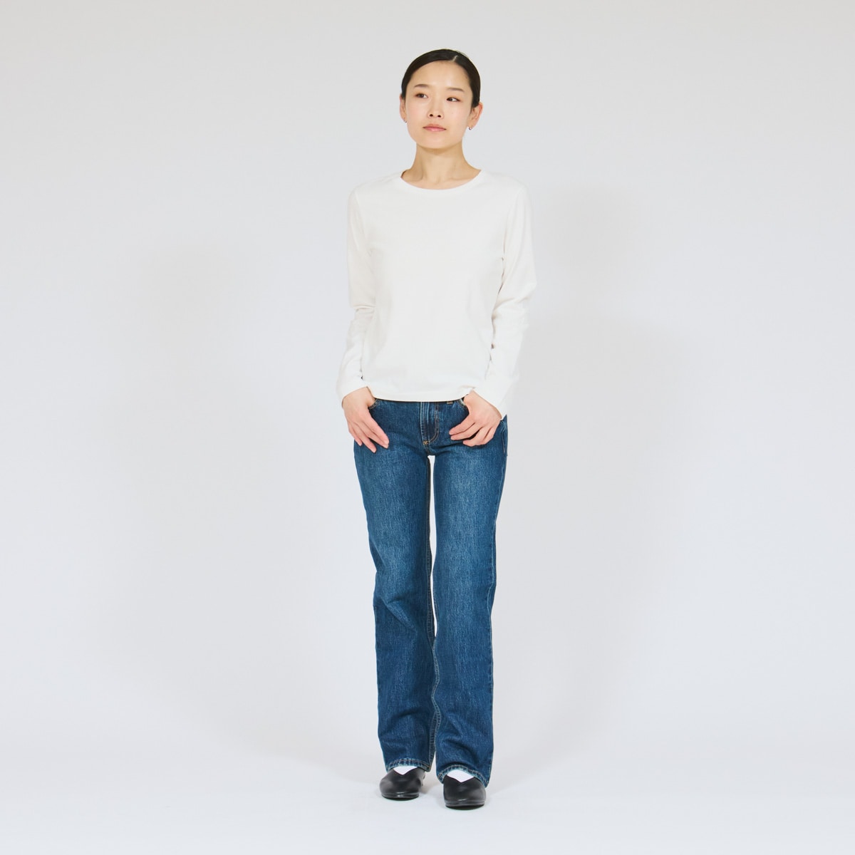 Hanes T-SHIRTS SHIRO for HER �N���[�l�b�N�����O�X���[�uT�V���c