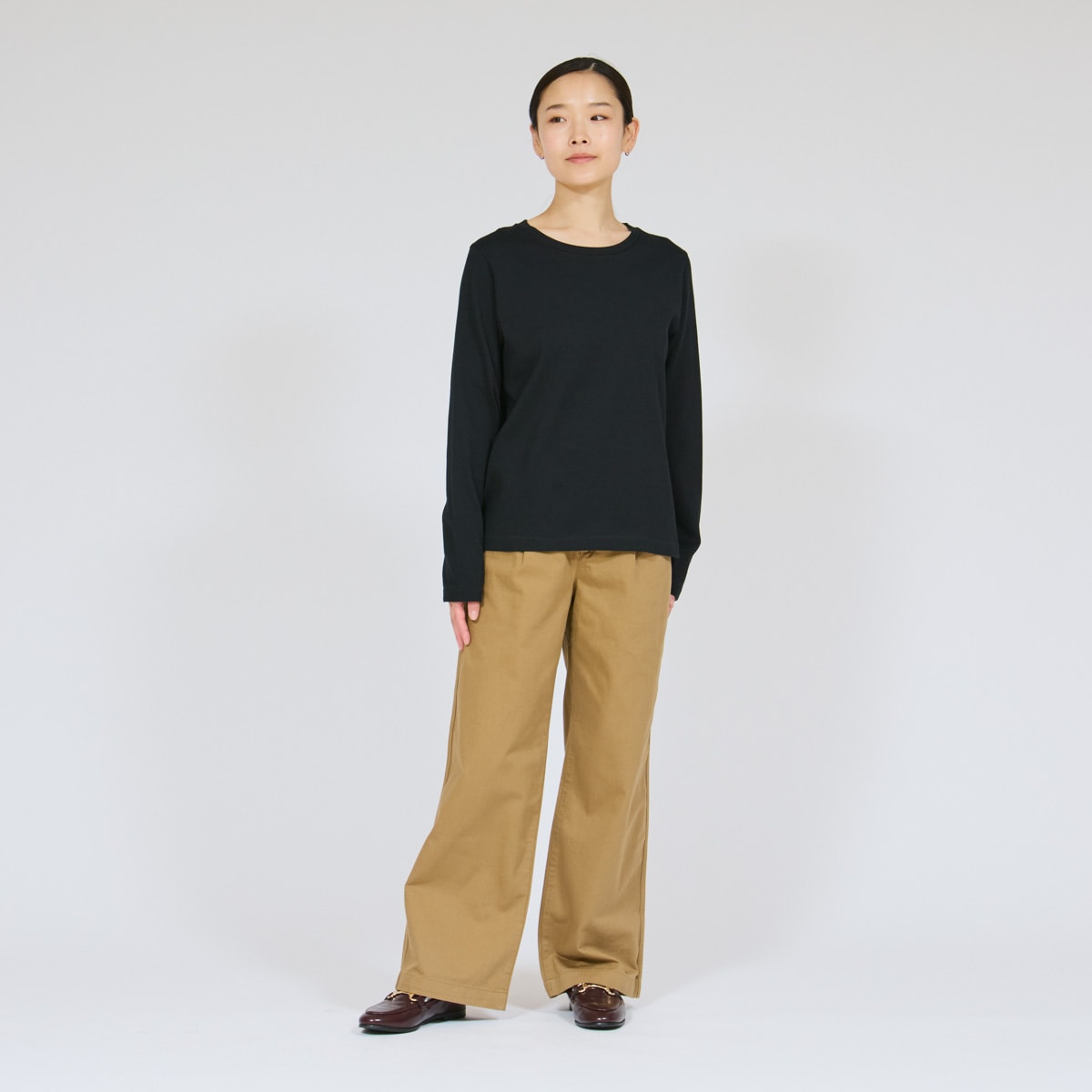 Hanes T-SHIRTS KURO for HER �N���[�l�b�N�����O�X���[�uT�V���c