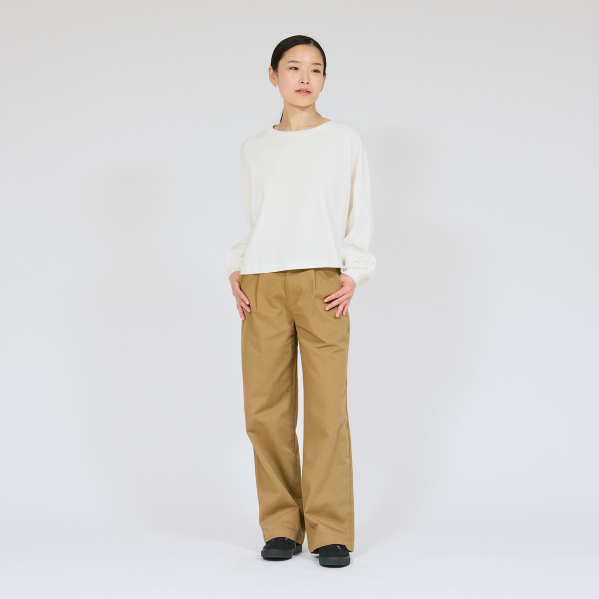 Hanes T-SHIRTS SHIRO for HER �N���b�v�h���C�hT�V���c