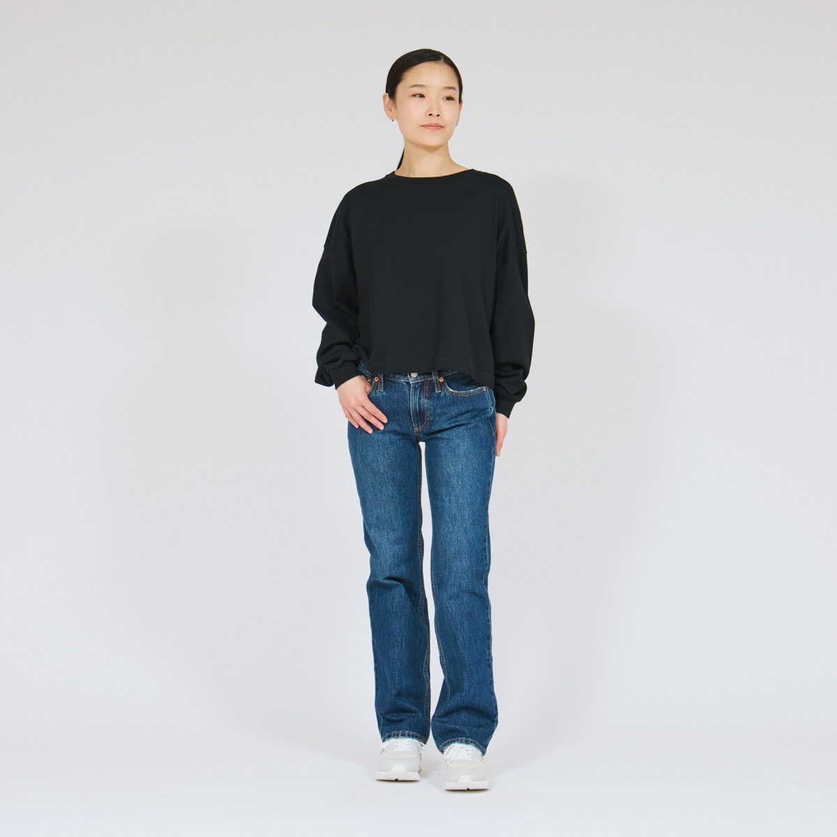 Hanes T-SHIRTS KURO for HER �N���b�v�h���C�hT�V���c