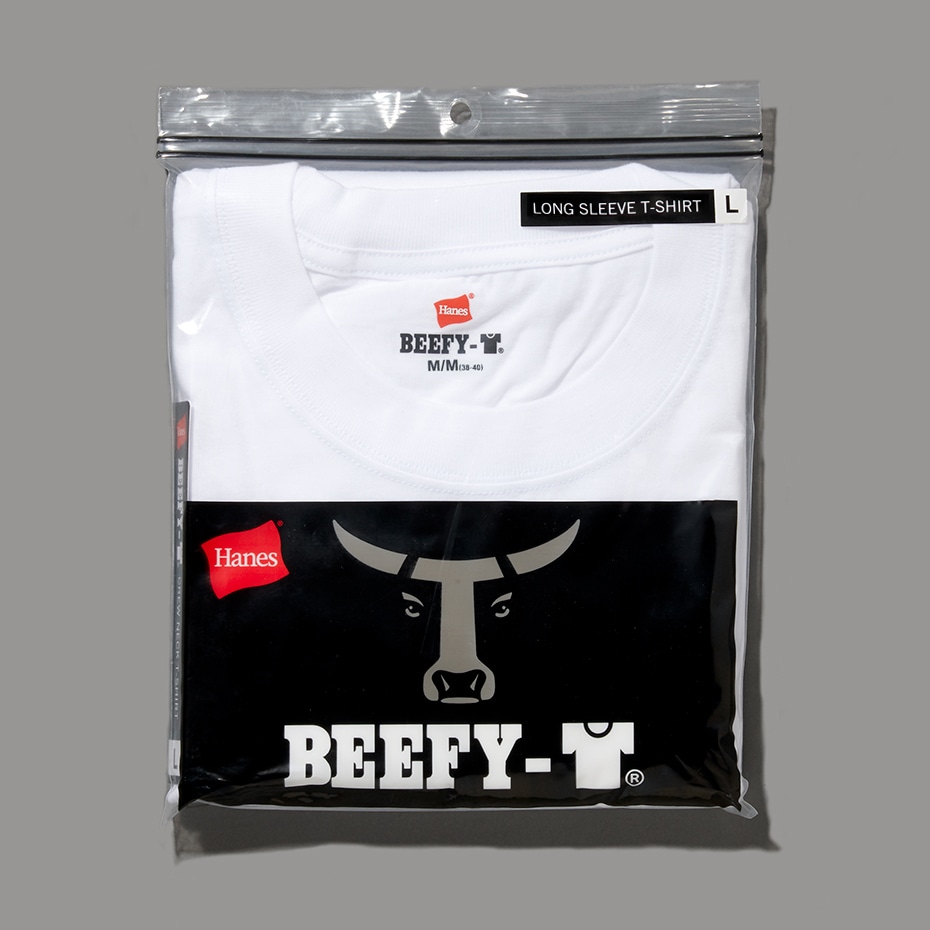 大きいサイズ ビーフィーロングスリーブTシャツ ホワイト | ヘインズの