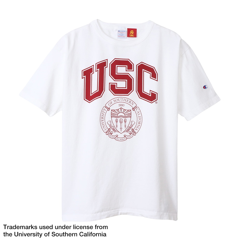 チャンピオン Tシャツ T1011 USA製 カレッジプリント USC 赤 M