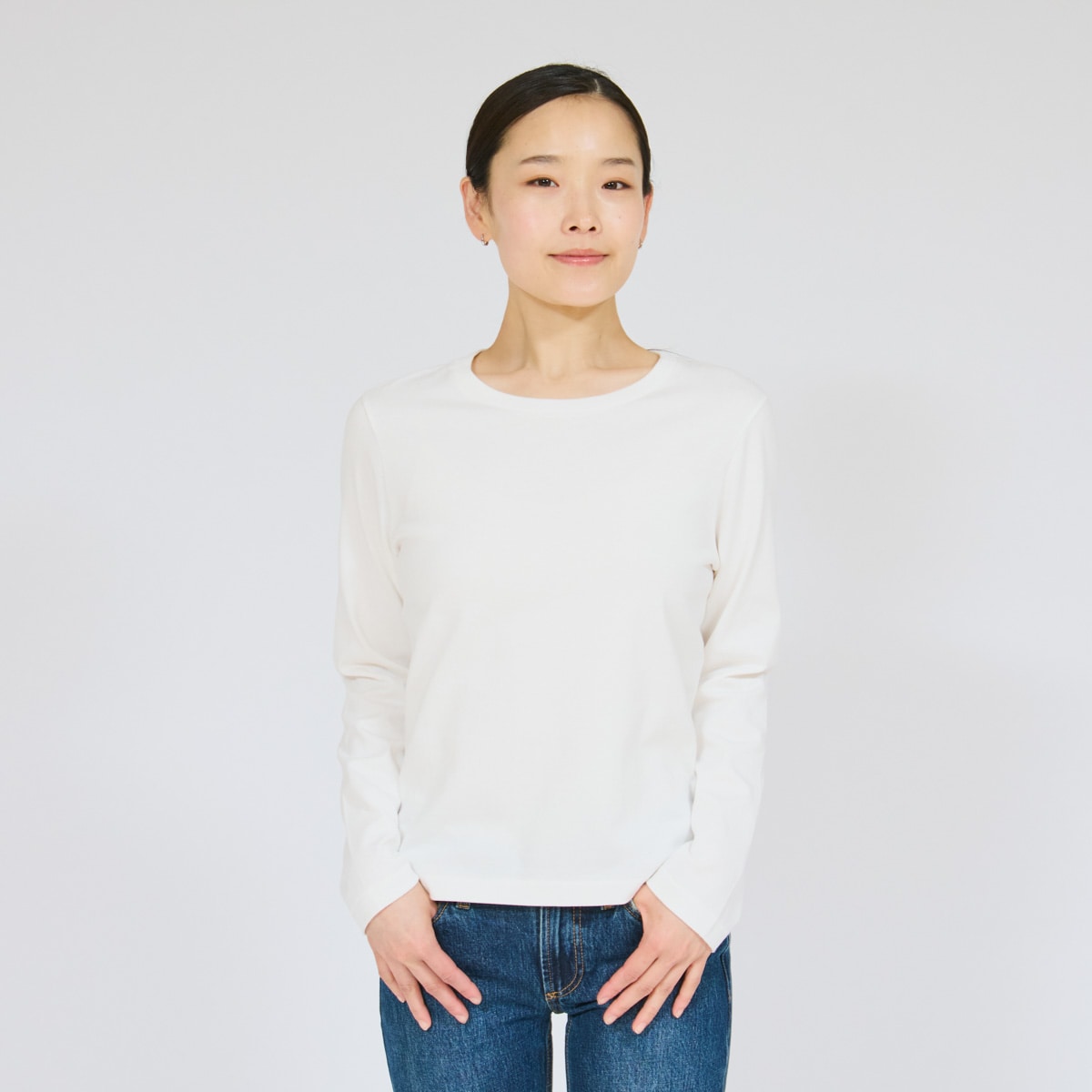 Hanes T-SHIRTS SHIRO for HER �N���[�l�b�N�����O�X���[�uT�V���c