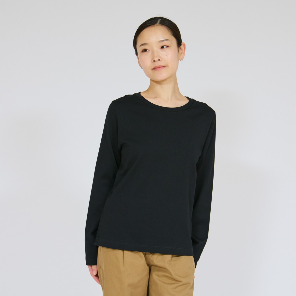 Hanes T-SHIRTS KURO for HER �N���[�l�b�N�����O�X���[�uT�V���c