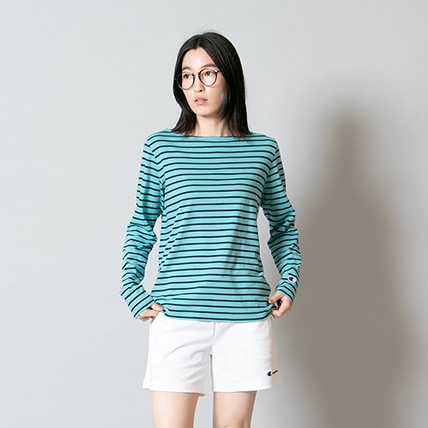 ウィメンズ ボーダーロングスリーブTシャツ ホワイト | チャンピオン