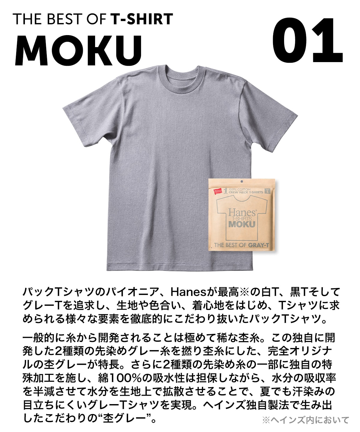 Hanes T-SHIRTS MOKU クルーネックTシャツ(HM1-D203) ヘザーグレー